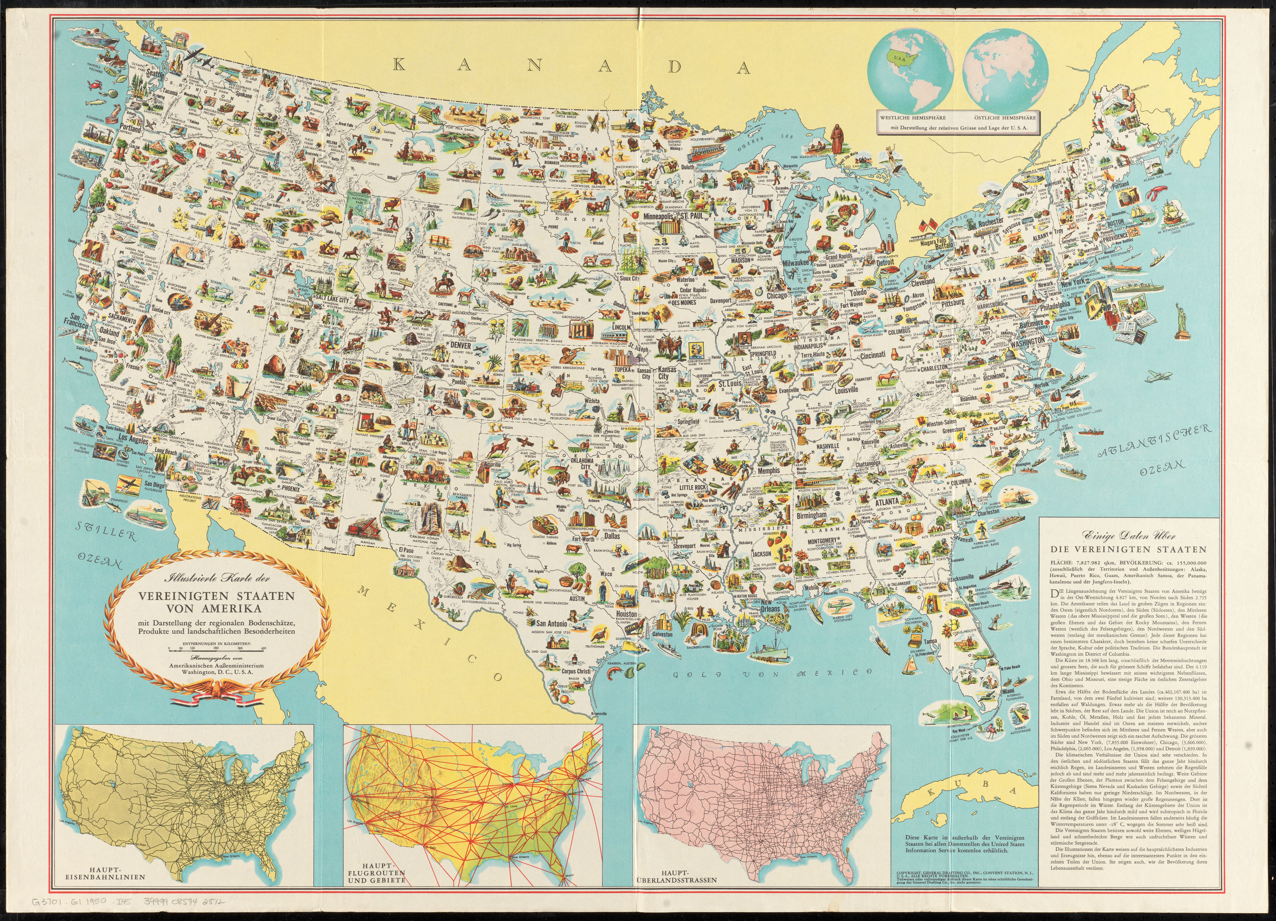 Illustrierte karte der Vereinigten Staaten von Amerika, from LMEC collections.