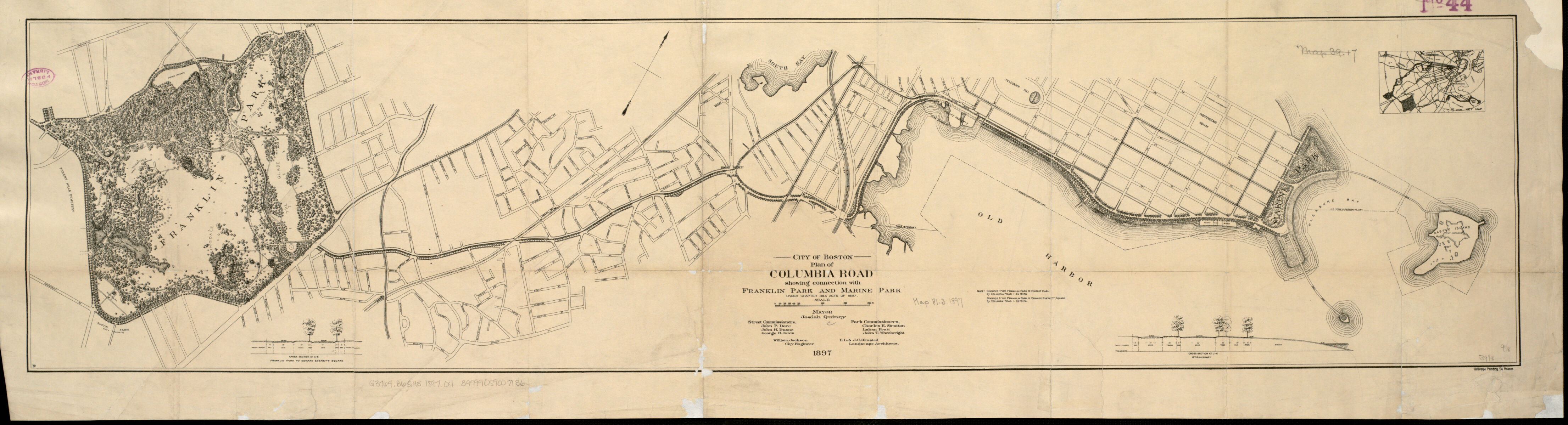 City of Boston Plan of Columbia Road, Showing Connection with Franklin Park and Marine Park drawn by Frederick Law Olmsted & John Charles Olmsted;