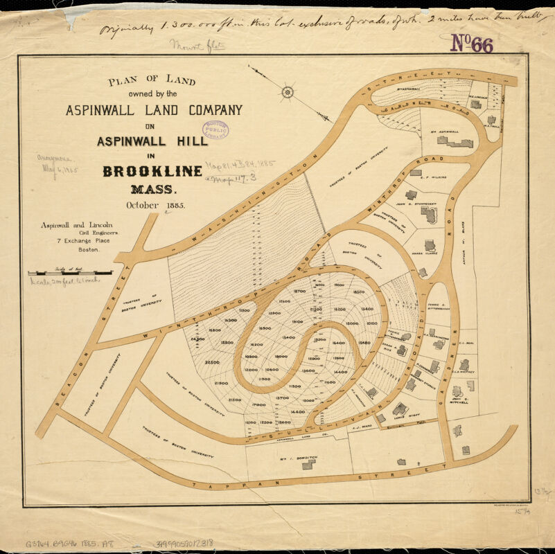 Image of Plan of Land Owned by the Aspinwall Land Company on Aspinwall Hill in Brookline, Mass.