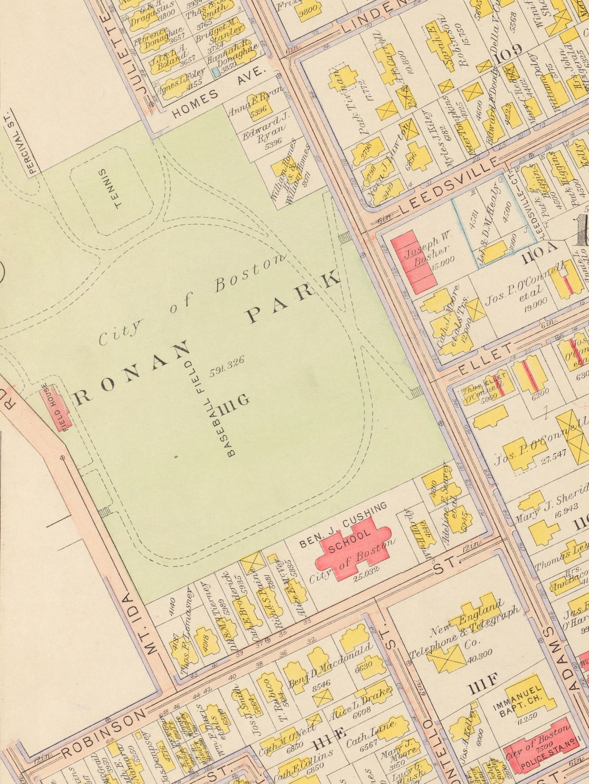 Ronan Park appears in urban atlases around 1918.