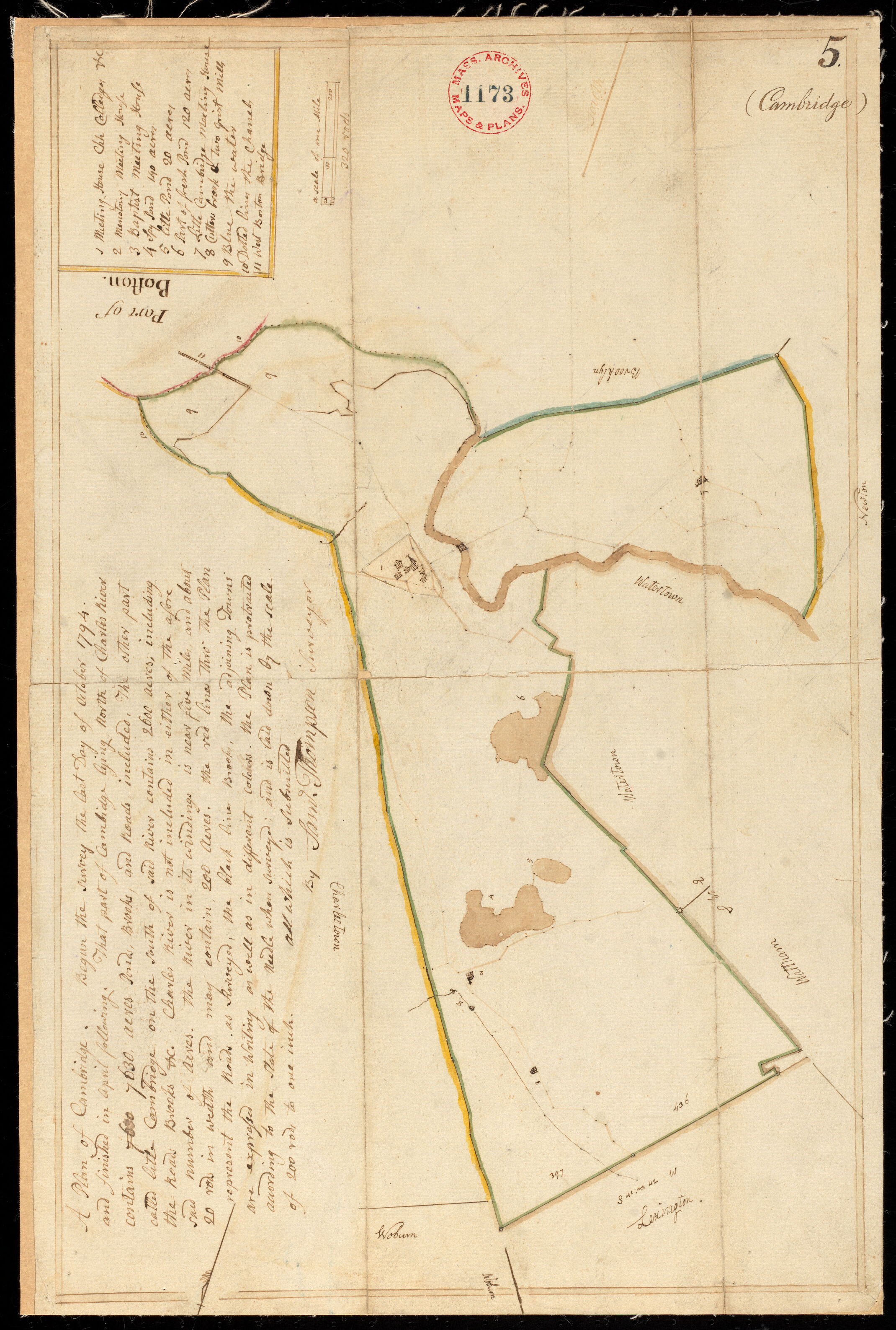 A 1795 plan of Cambridge, from Massachusetts Archives.