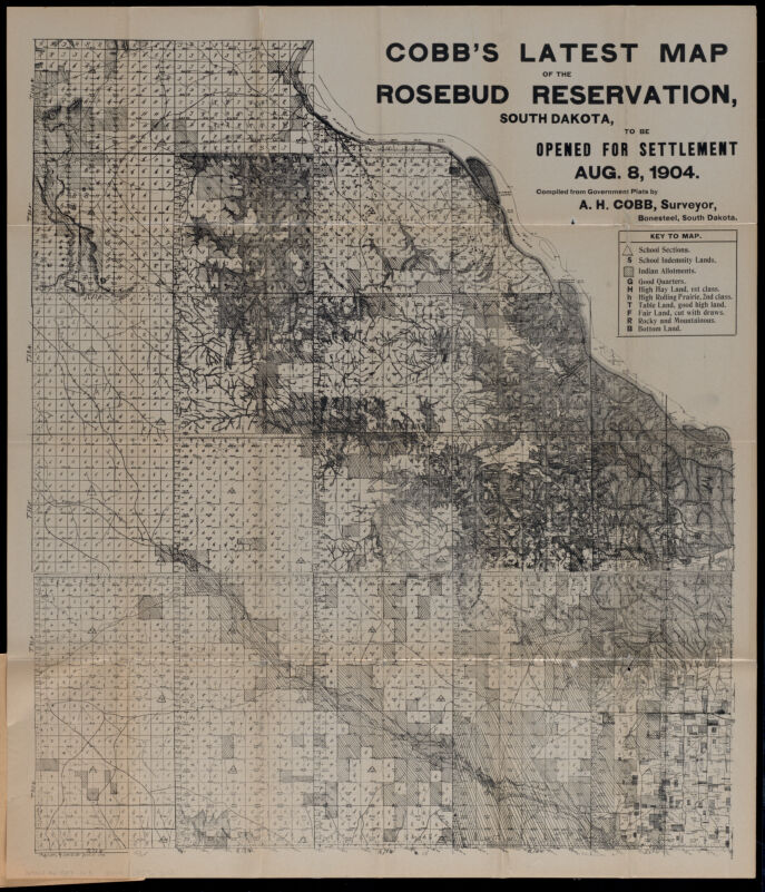 Image of Cobb's Latest Map of the Rosebud Reservation, South Dakota, to Be Opened for Settlement Aug. 8, 1904