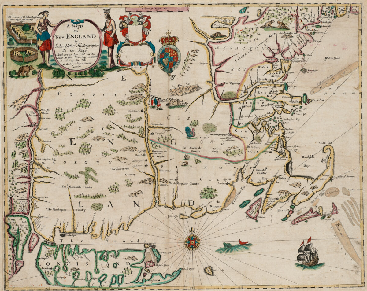 John Seller&rsquo;s 1675 map of New England, from LMEC collections.