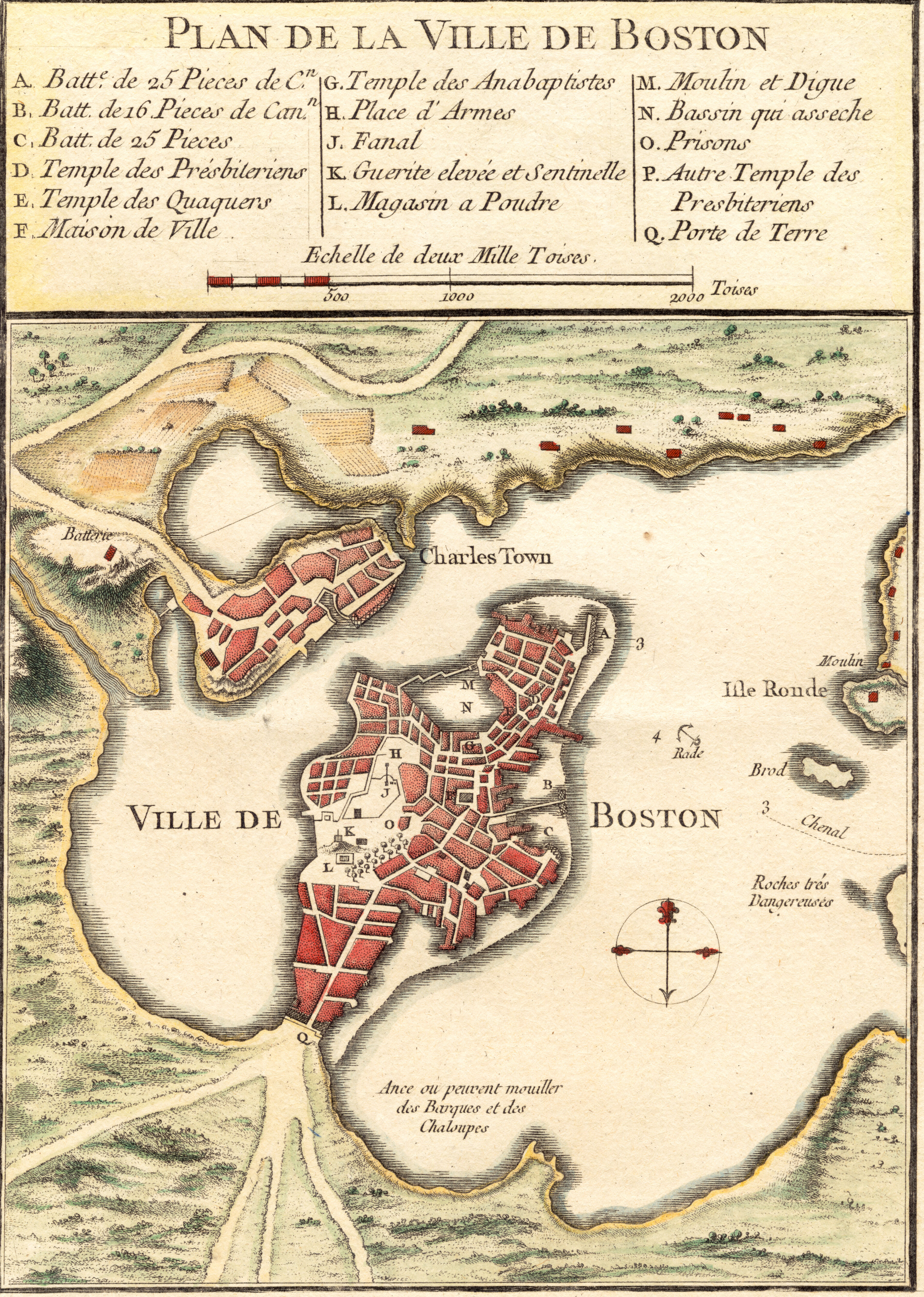 A map of Boston from Bellin's Petite atlas maritime
