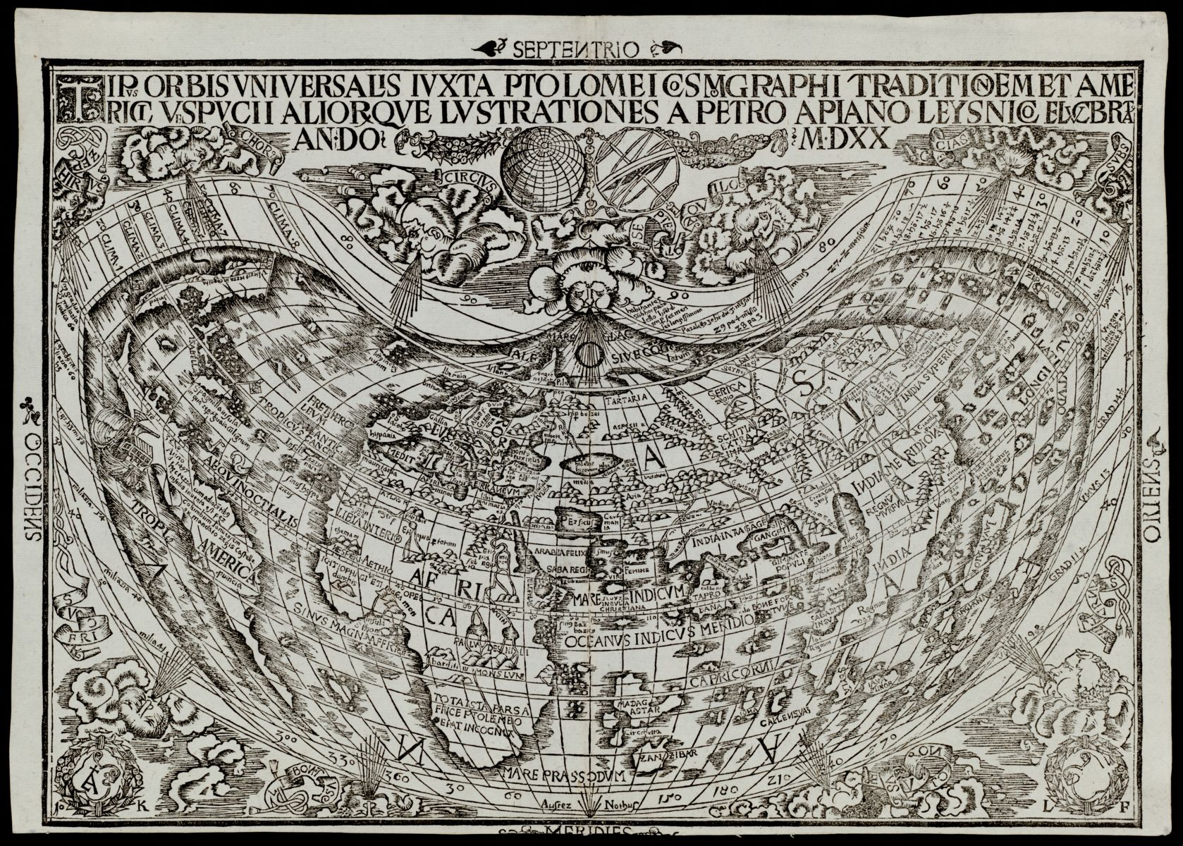 Peter Apian, Tipus orbis uniuersalis iuxta Ptolomei cosmographi traditionem et Americi Vespucii alior[um]que (1520)