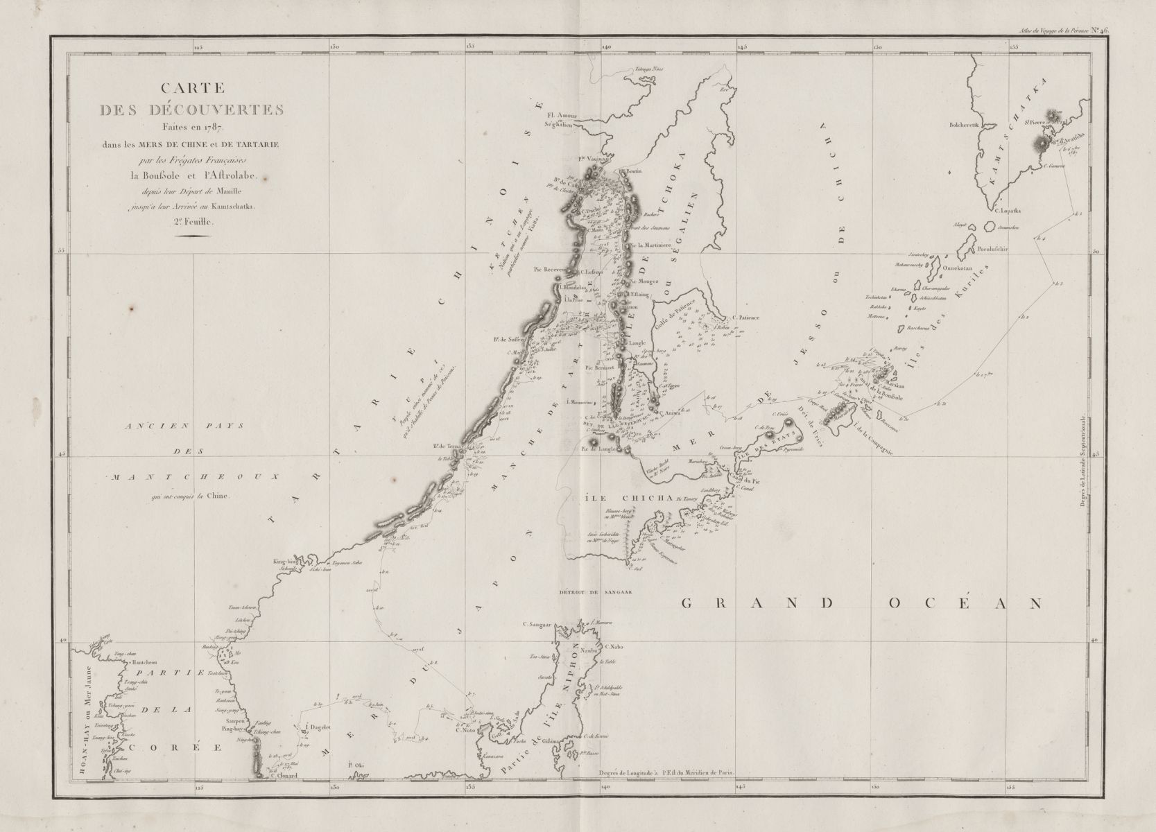 Jean-François de Galaup La Pérouse, Chart of the Discoveries Made in 1787, in the Seas of China and Tartary, by the Boussole and Astrolabe, Map 46 (1797). MacLean Collection, MC26569