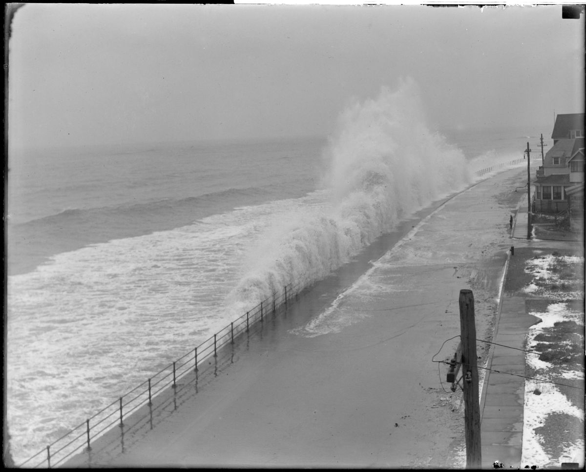The ocean surf along Winthrop, Massachusetts pictured here ca. 1917-1934.