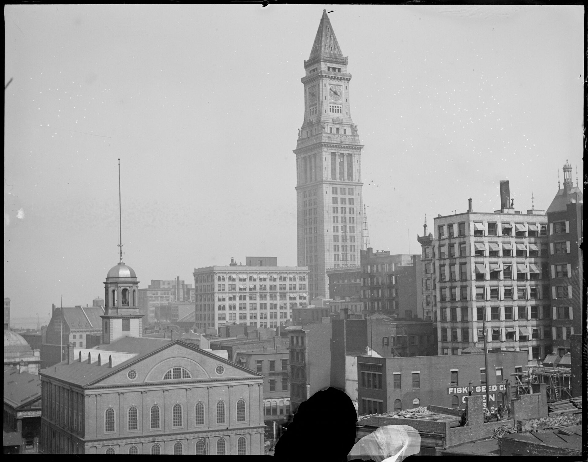 1928 photograph of Fanueil Hall and Custom House Tower