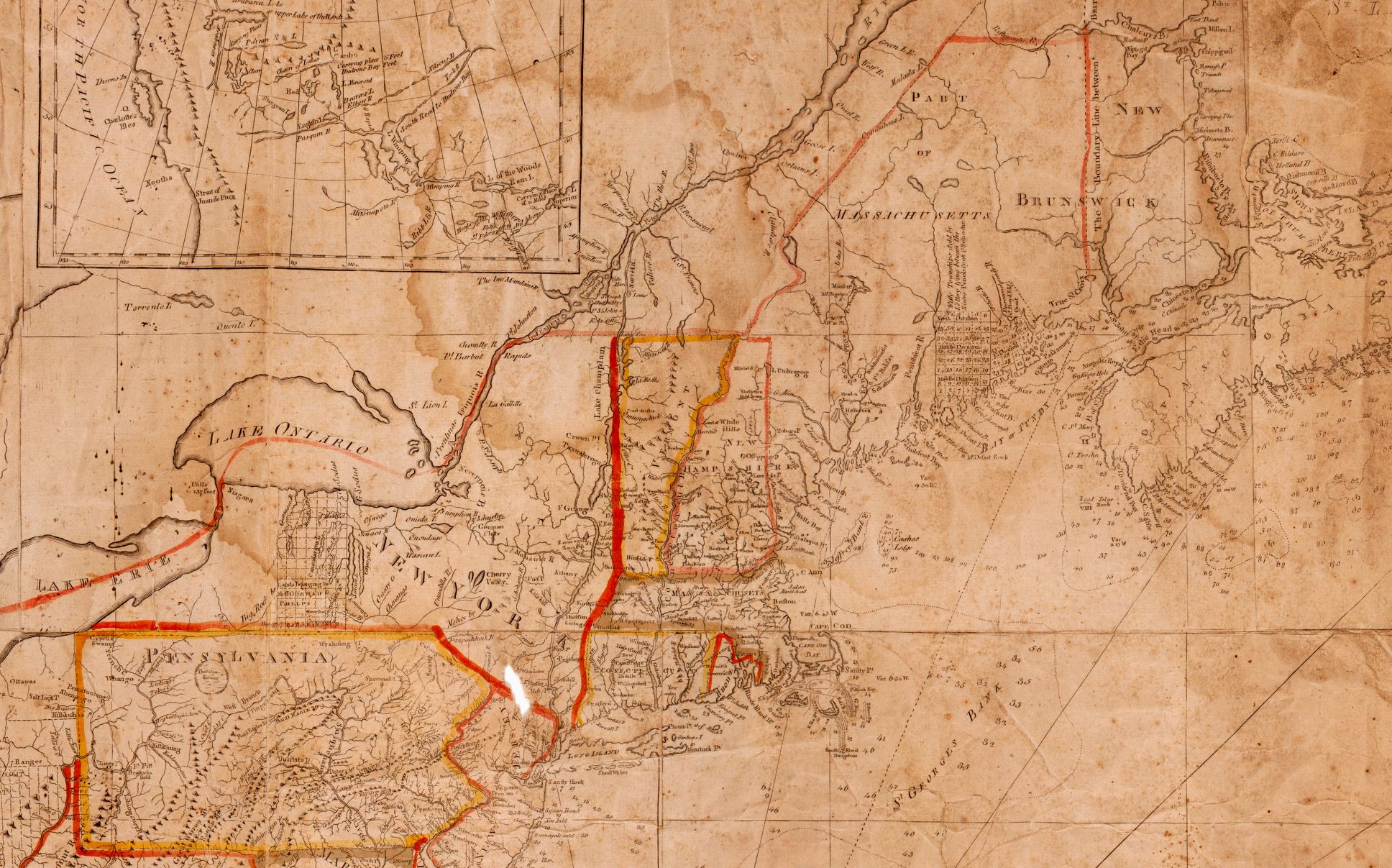 Close-up of New England from the aforementioned map, "A Map of the United States of America, Laid Down from the Best Authorities Agreeable to the Peace of 1783"