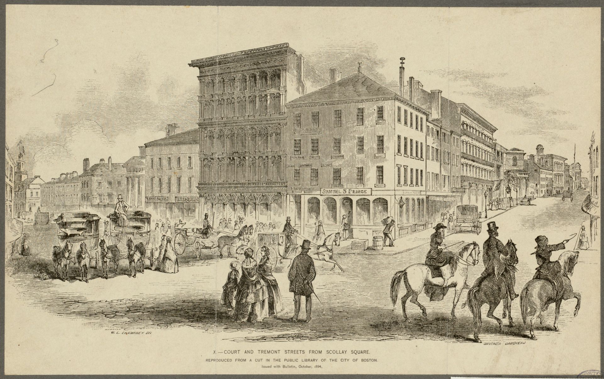 1894 print of Court and Tremont St from Scollay Square