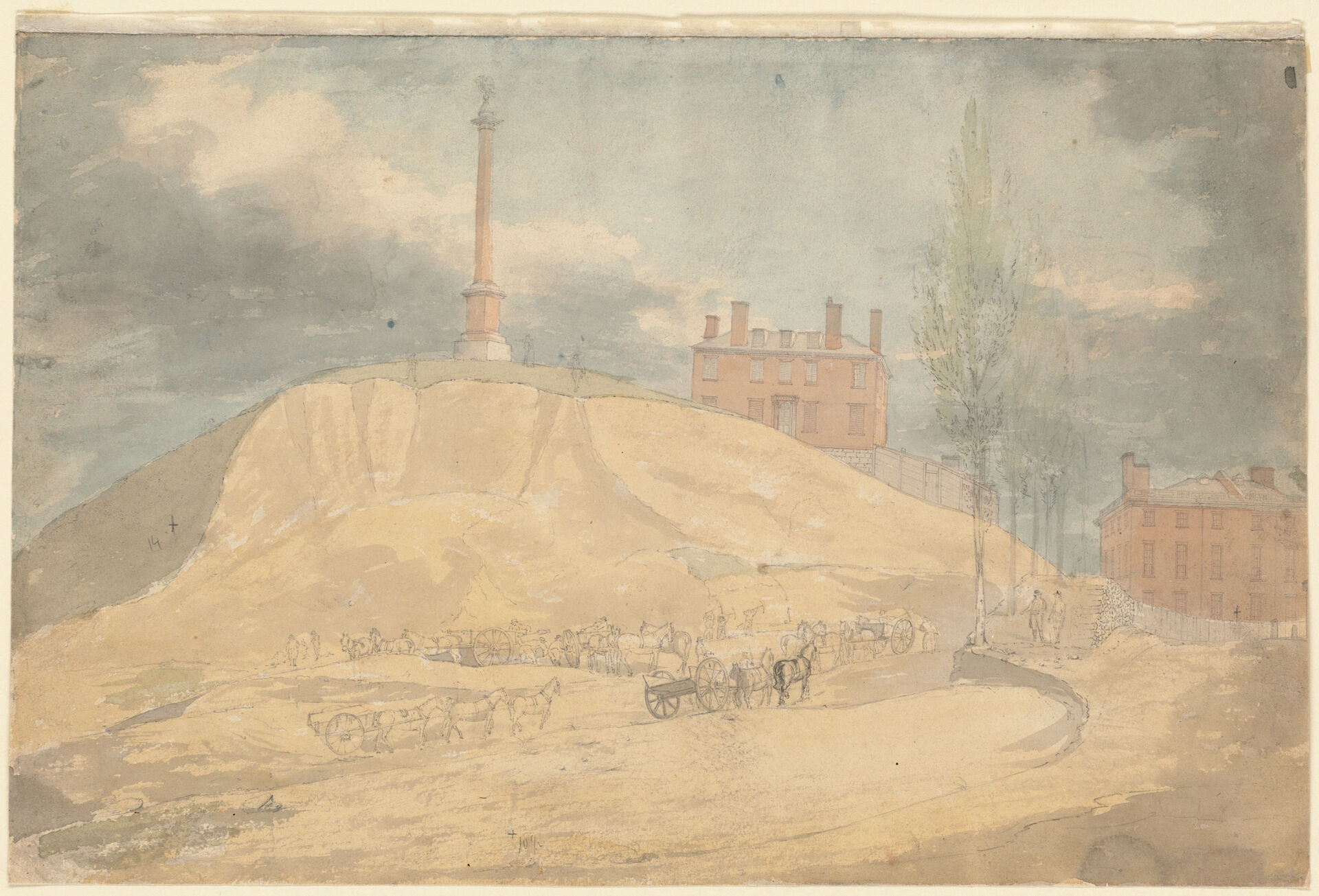 Water color illustration of Beacon Hill with soil being removed