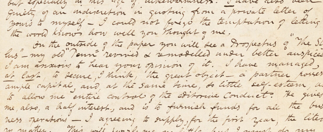 Edgar Allan Poe, Philadelphia, PA., autograph letter signed to Frederick W. Thomas, 25 February 1843