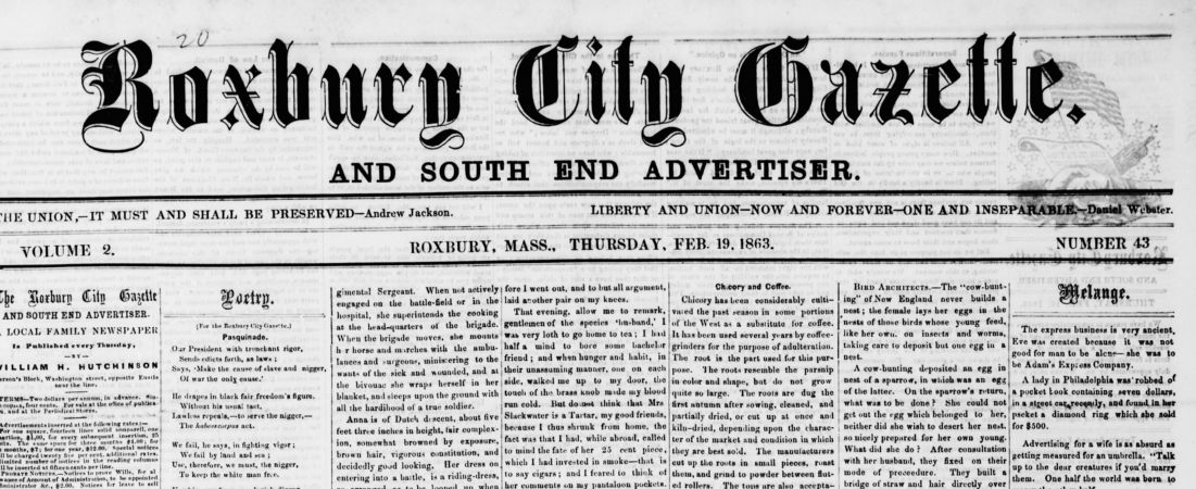 Roxbury City Gazette and South End Advertiser, February 19, 1863