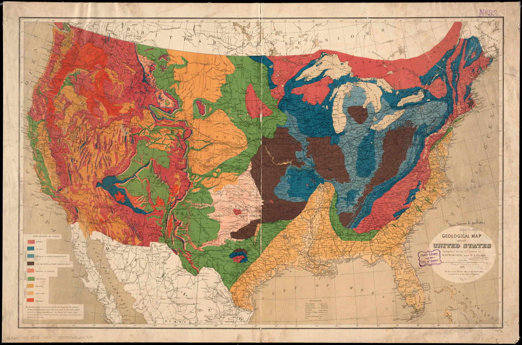 Charles Henry Hitchcock and William Phipps Blake. Geological map of the United States. 1872.