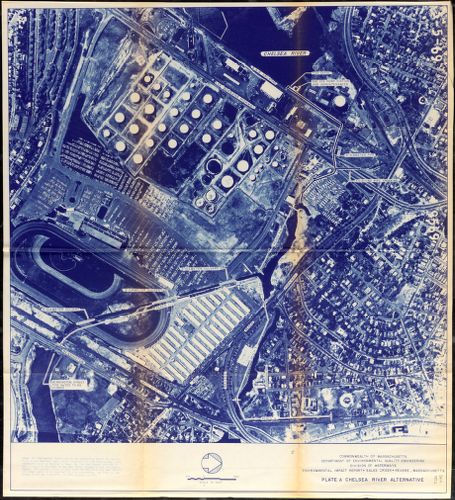 A 1976 environmental management blueprint of Sales Creek in Revere, with oil facilities, housing, heavy infrastructure, and a highly engineered coastline, shows how the environment bears the mark of social decisions.