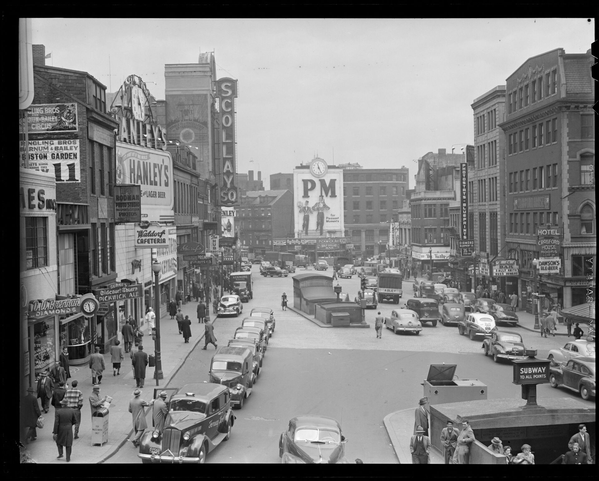 A crowded Scollay Square around 1942