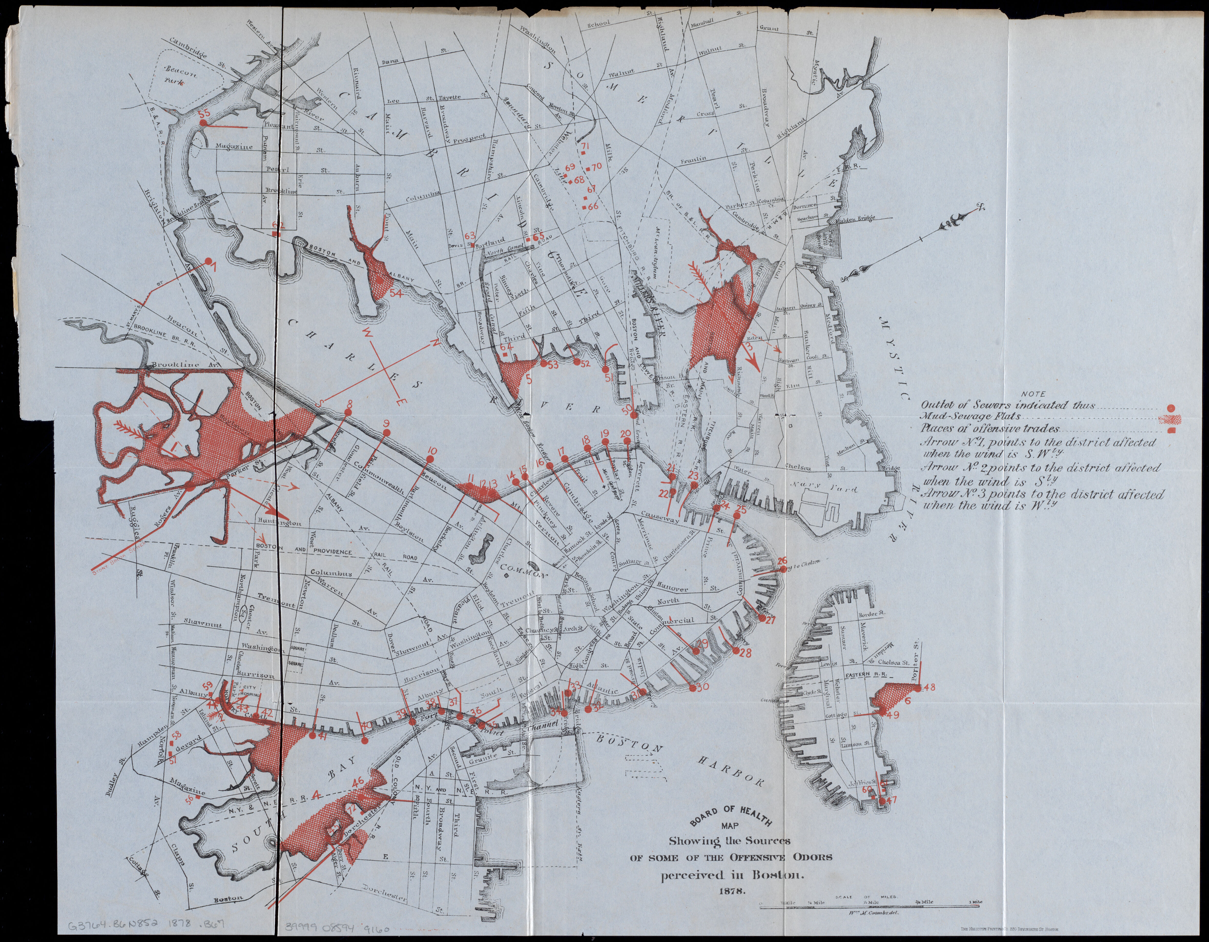 An 1878 map showing the sources of some of the offensive odors perceived in Boston from LMEC collections
