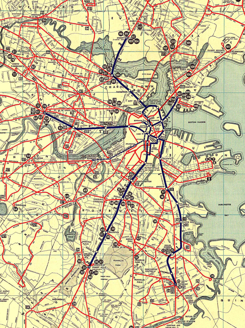 The first system map of the MTA from 1936 shows a consolidated bus and train routes