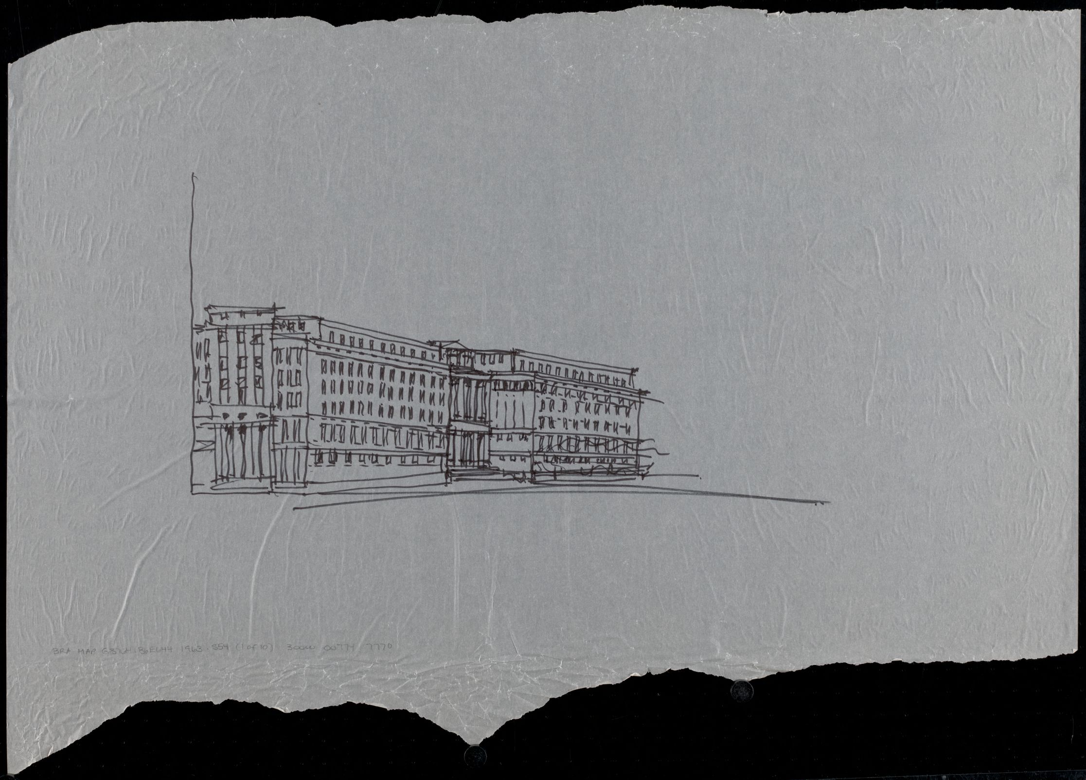 Sketches of a building to be constructed in City Hall Plaza north of Boston City Hall