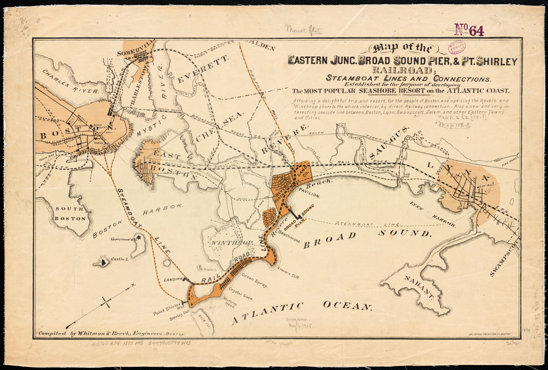 An 1880 map showing coastal destinations and the railroad links to Boston, and the empty space between them