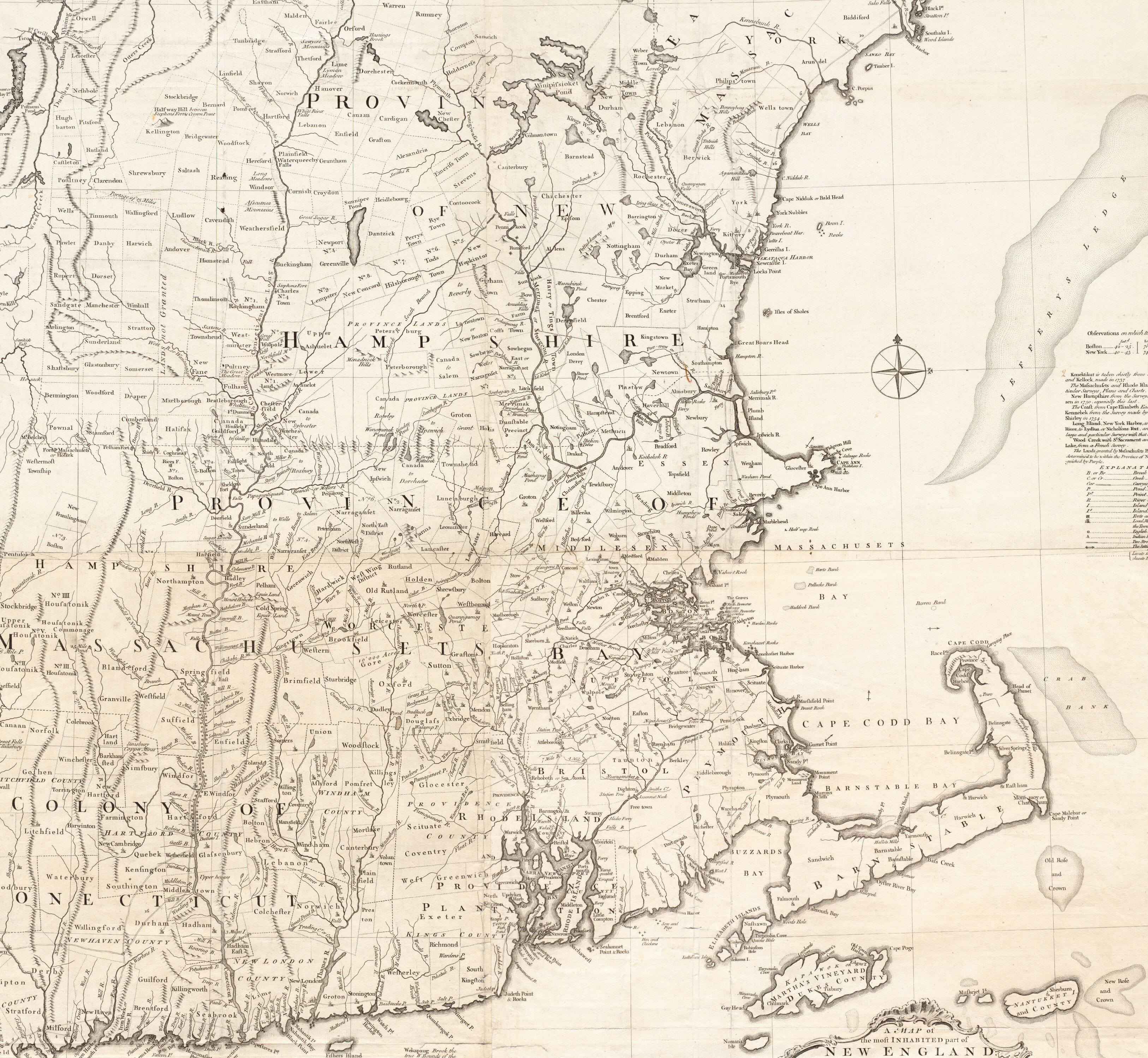 A black and white map of New England, on which such labels can be seen as the Colony of Connecticut, the Province of Massachusetts Bay, and the Province of New Hampshire