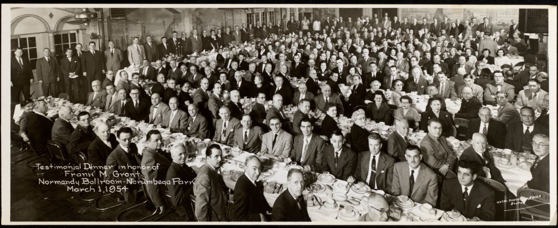 Testimonial dinner in honor of Frank M. Grant, Normandy Ballroom, Norumbega Park, March 1, 1954