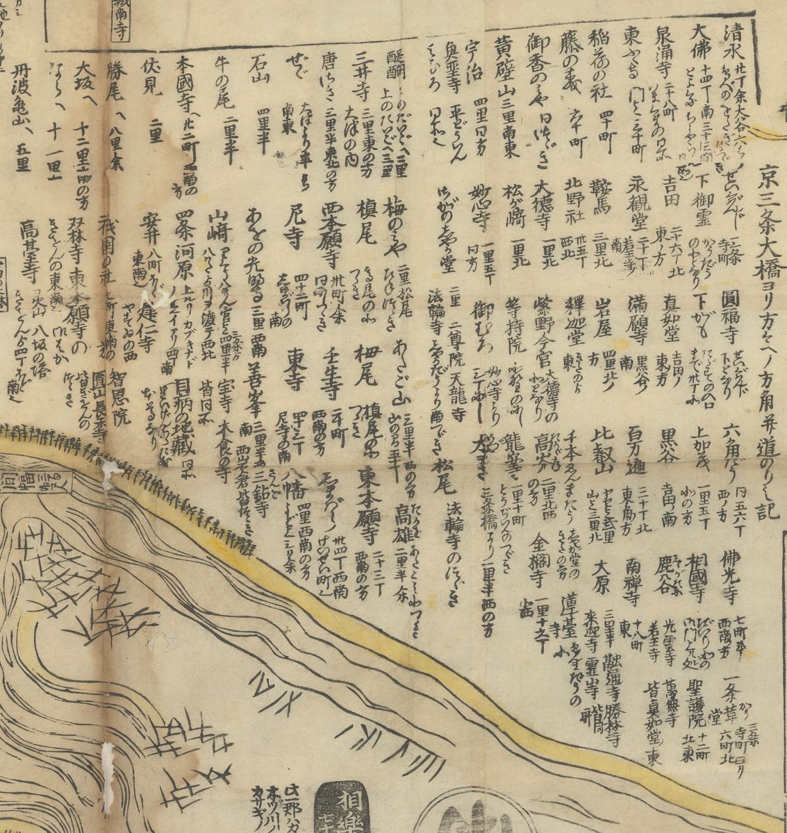 Text showing locations from Large map of Kyoto (1734–36)
