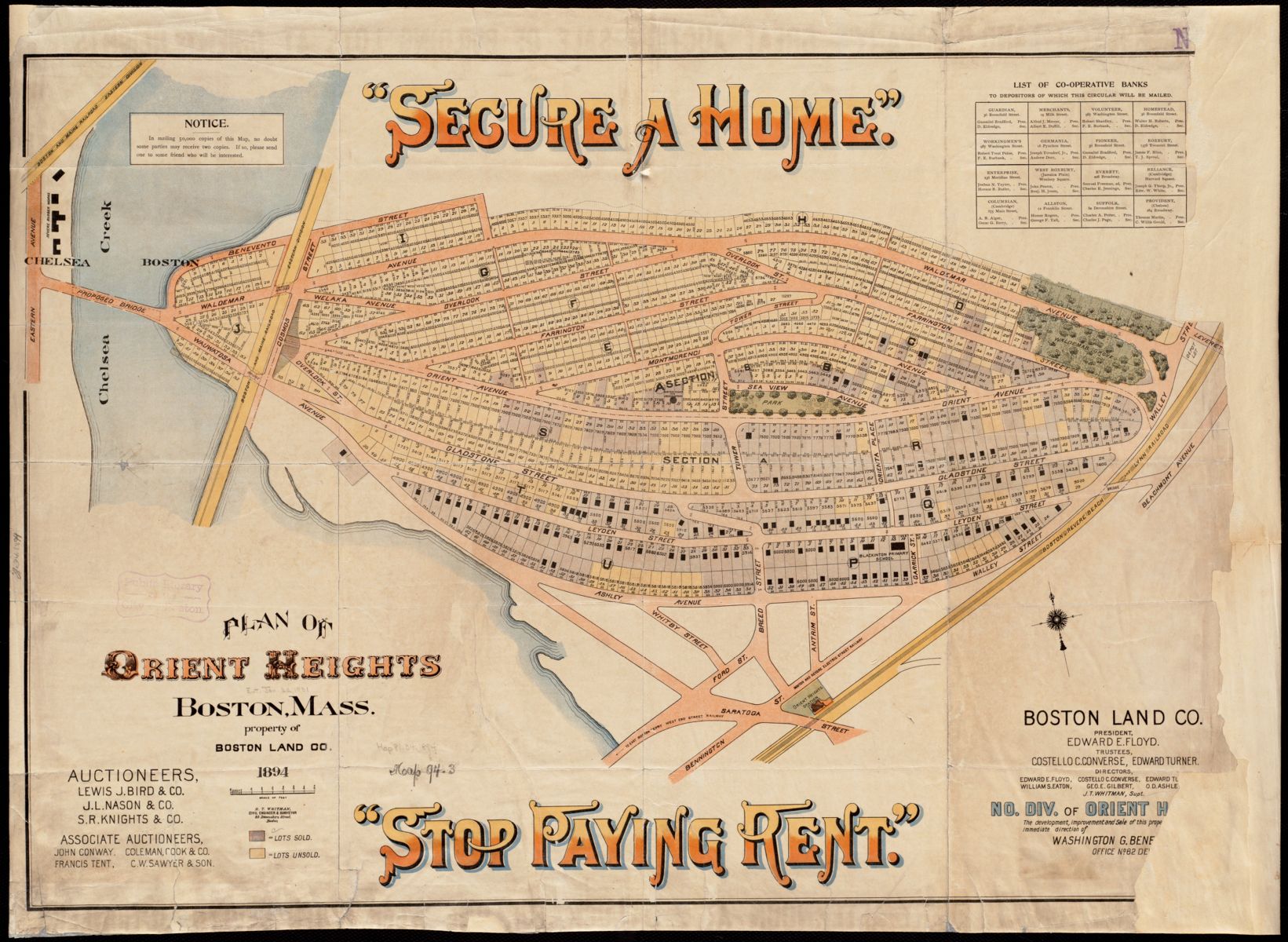 An 1894 map showing the residential subdivision then being built in Orient Heights.