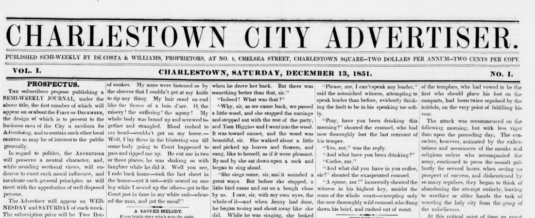 Charlestown City Advertiser, December 13, 1851