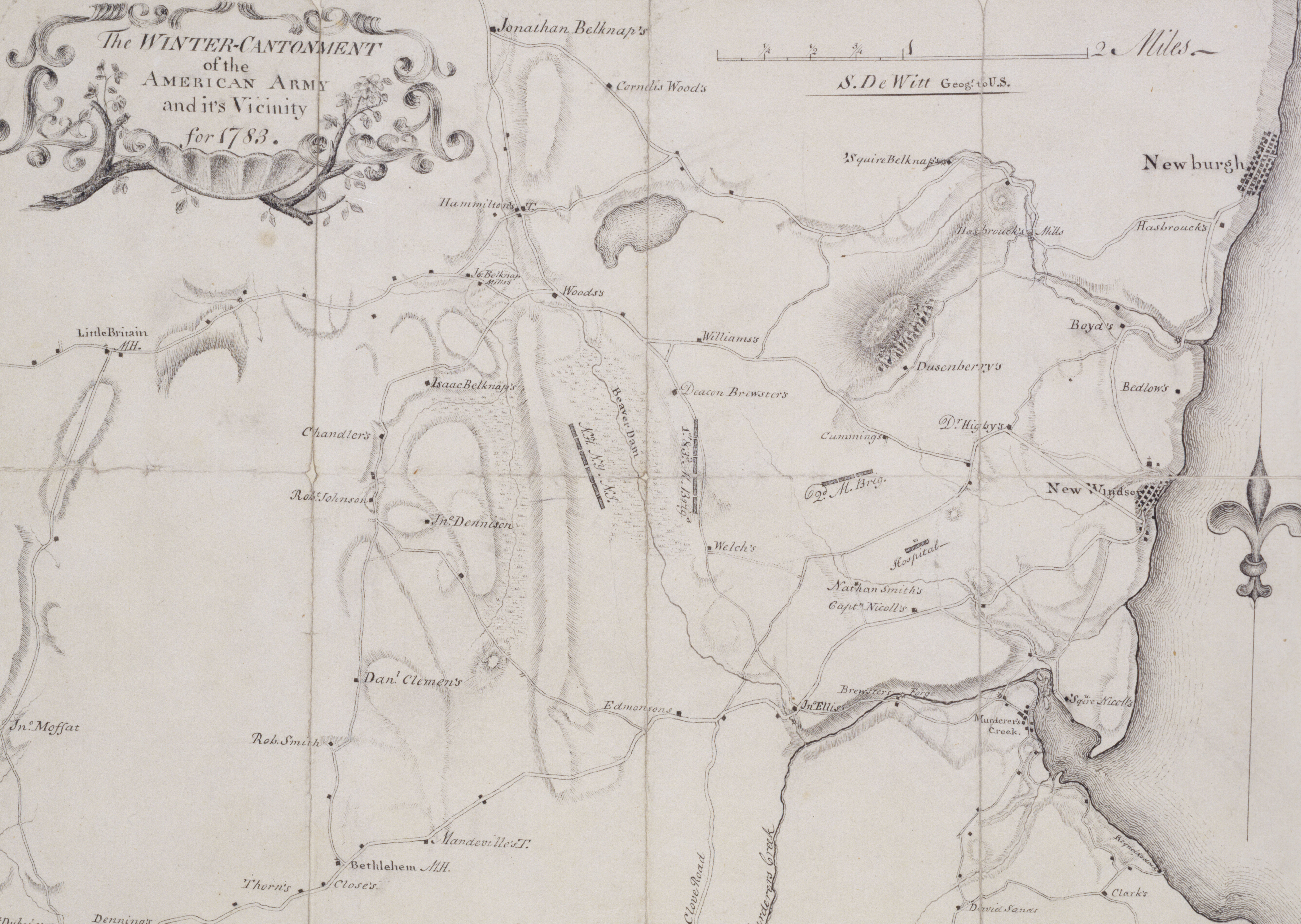 Image of Simeon De Witt's 1783 map, "The Winter-Cantonment of the American Army and it's Vicinity for 1783"