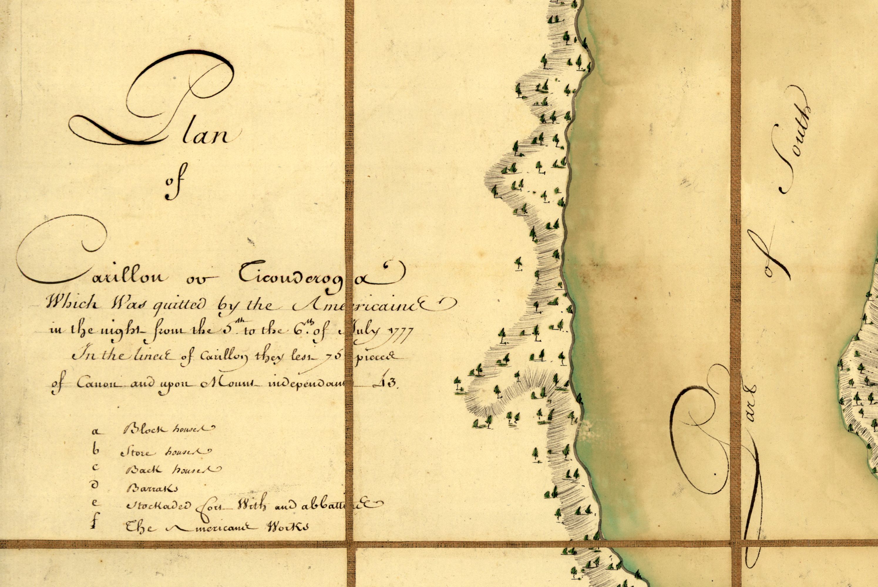 detail from Captiaine du Chesnoy's 1777 map "Plan of Carillon ou [sic] Ticonderoga"