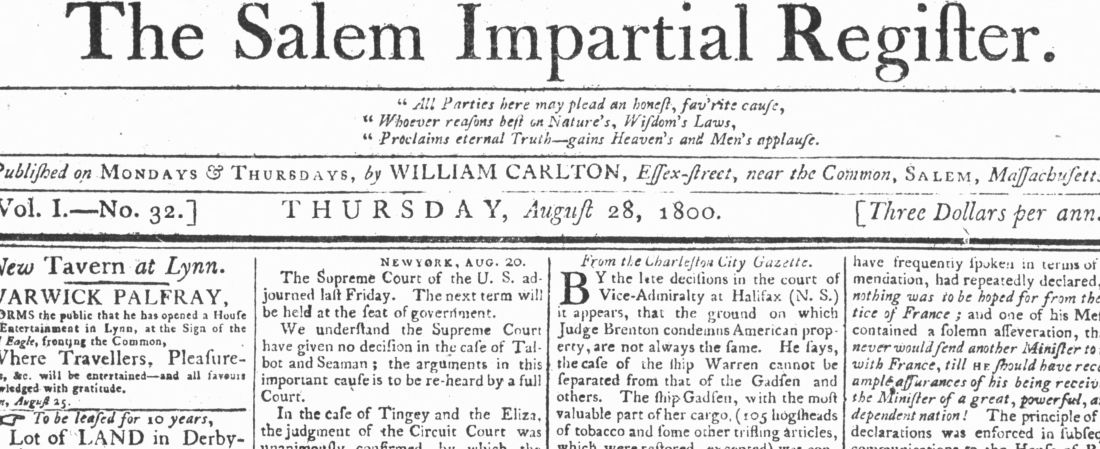 The Salem Impartial Register. August 28, 1800