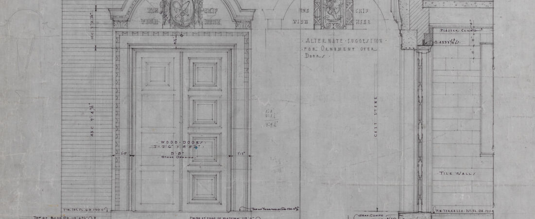 Three-quarter inch scale detail of entrances on southeast elevation of gymnasium building