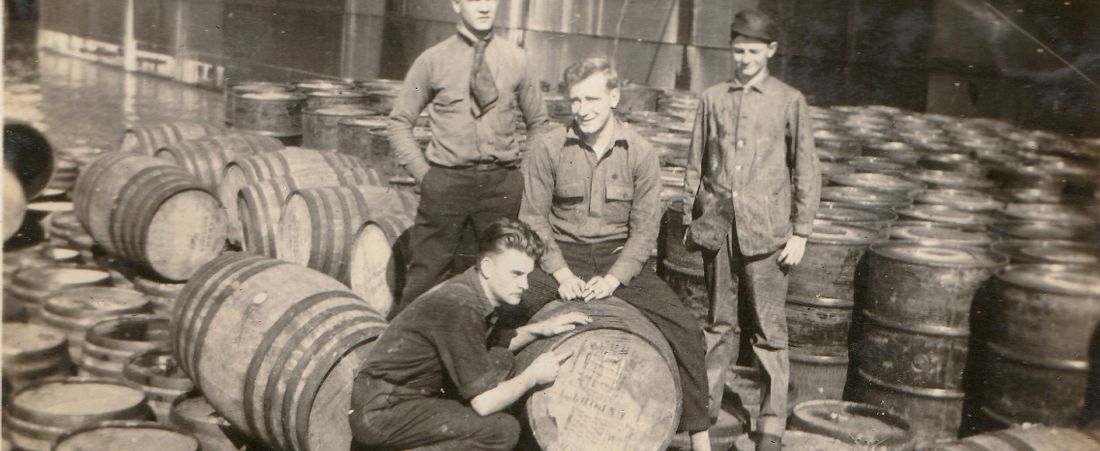 Arthur S. Graham - Ralph A. Dett - Albert T. Chase - Brady S. Lindsay with barrels of confiscated 195% liquor while serving on the U.S. Revenue Cutter Comanche