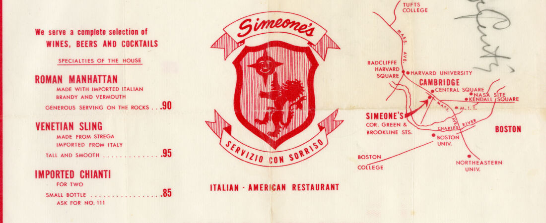 Simeone's placemat signed by Tony Curtis