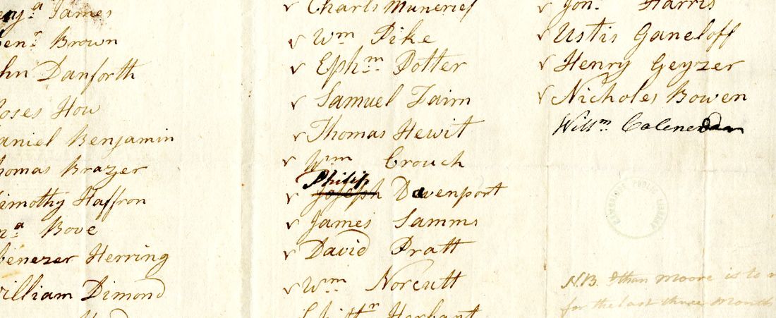 "A List of the Men's Names in my Company of Artillery under the Command of Paul Revere," 1779 March 30