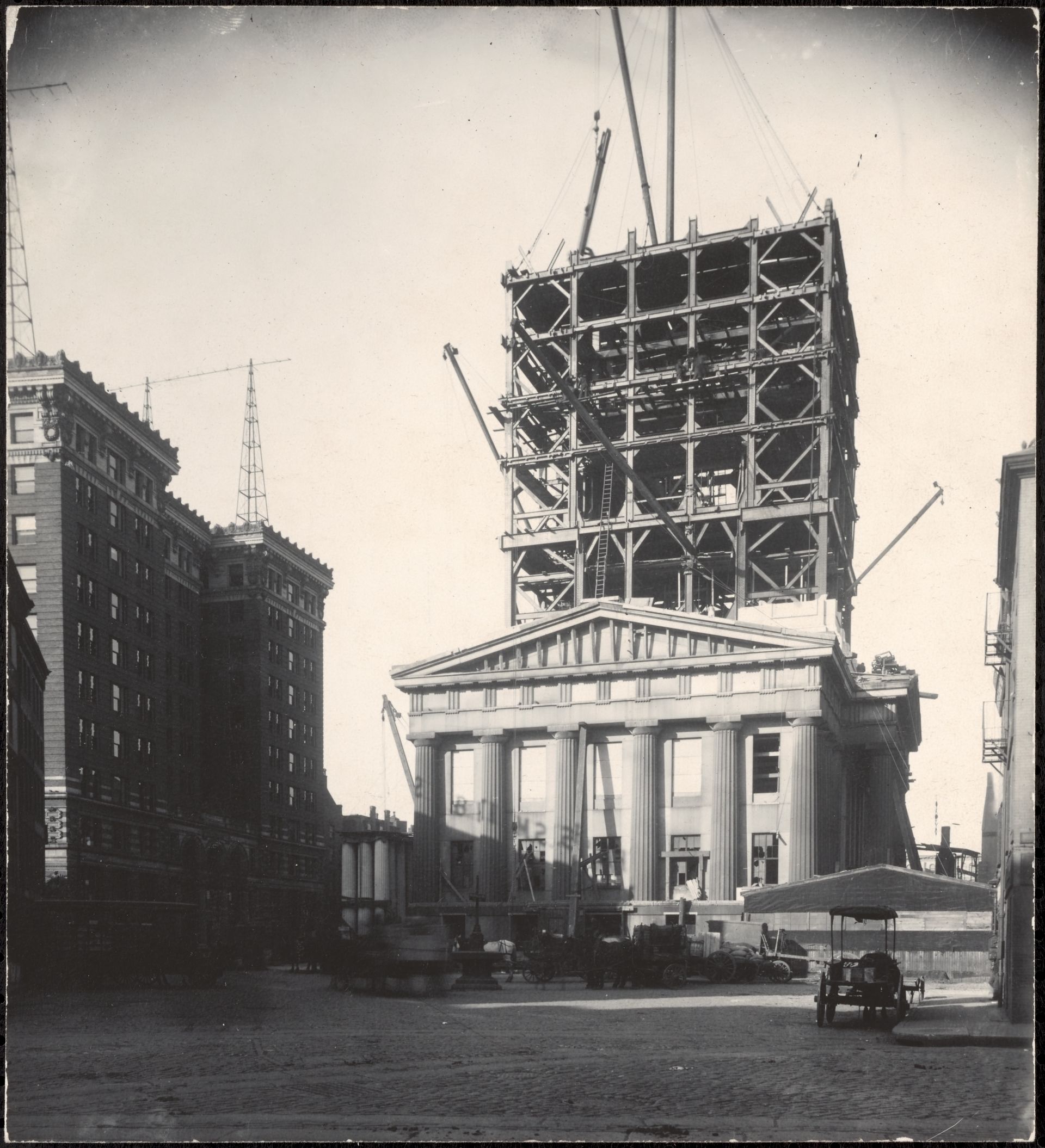 construction of base of  tower on top of original Customs House