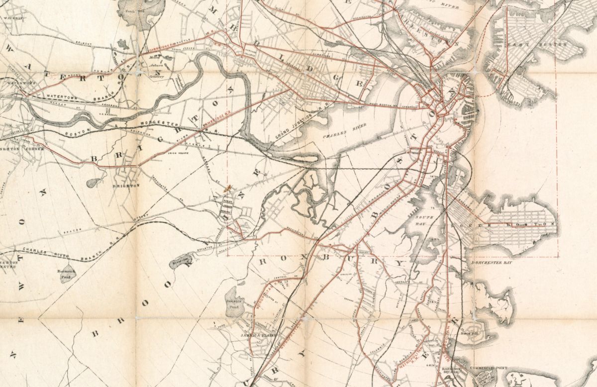 An 1892 map from a transit commission report shows a proposed linkage between what is now North Station and South Station in Boston