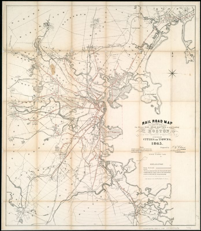 Image of Rail Road Map: Showing the Street Rail Road Routes in and Leading From Boston, With the Terminus of Each Road in Suburban Cities or Towns