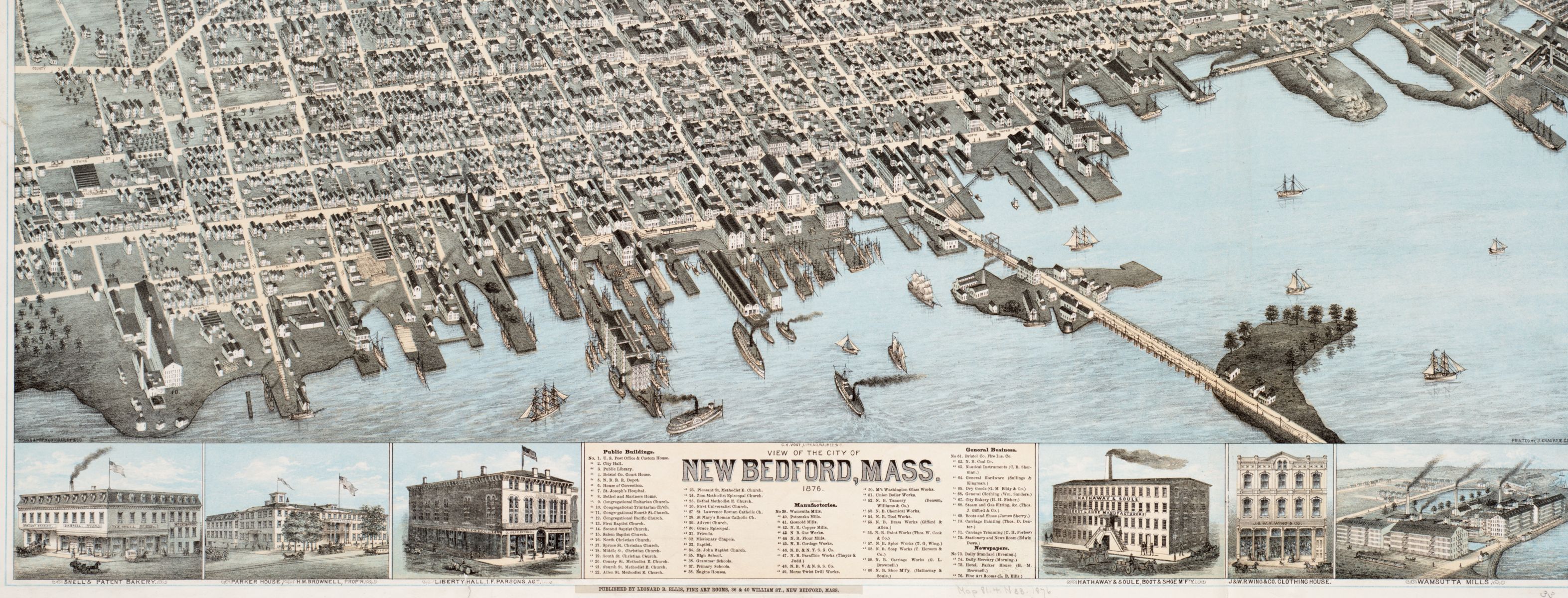 New Bedford, seen here in an 1876 bird&rsquo;s-eye view, took off in the early nineteenth century as a center for the whaling industry