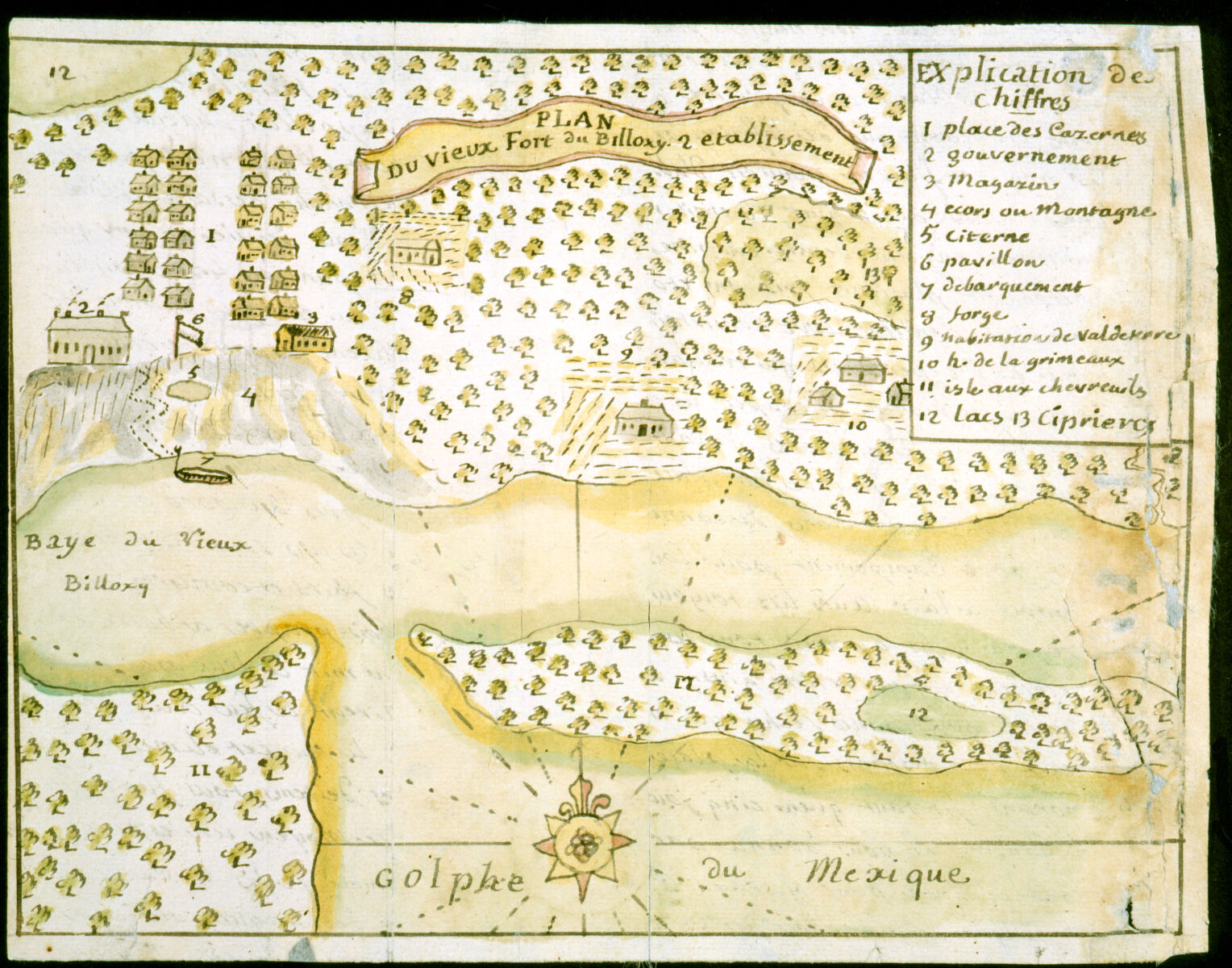 Dumont de Montigny, Plan du vieux Fort du Billoxi, 2 etablissement (1747).